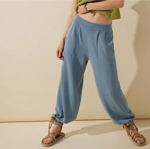 Free People Beach Linen Blend Knit Boho Joggers Pockets Large